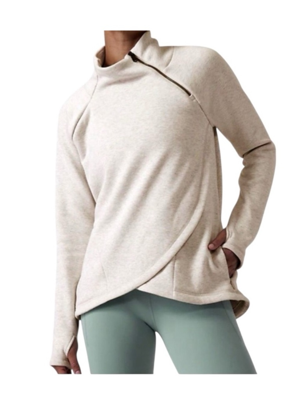 Athleta Cozy Karma Asymmetrical Pullover - Oatmeal size XS
